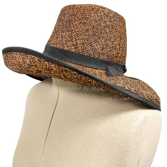 Vintage Custom-Made Artisan Magar Hatworks Millinery 17" Wide Brim Straw Sun Hat - Picture 5 of 16